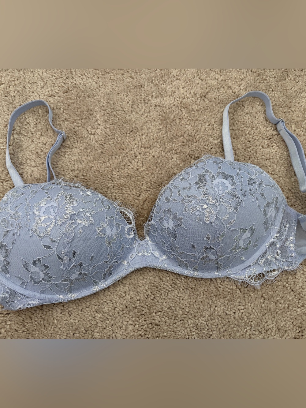 Victoria's Secret Periwinkle Lace Underwire Bra with Silver Accents - 36B